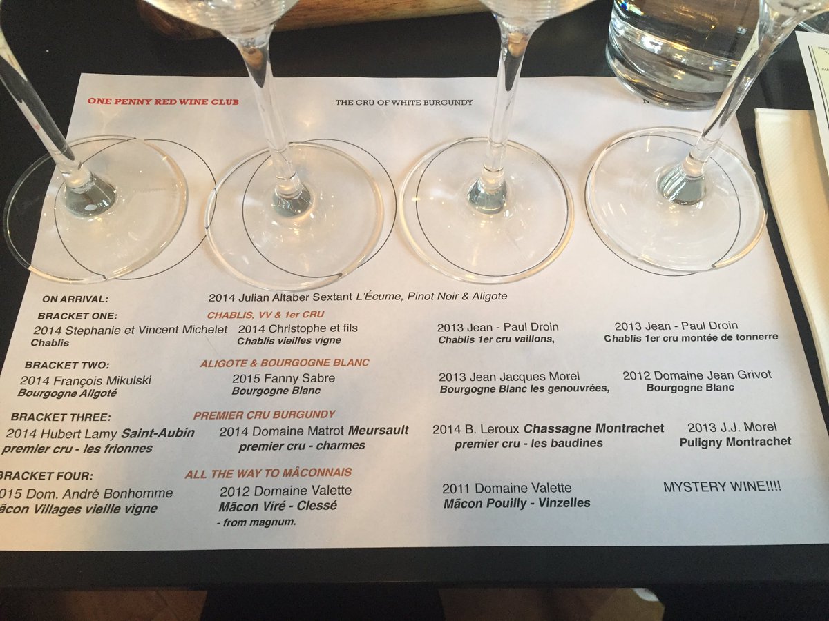 Tonight's Wine Club - The Cru of White Burgundy. Thanks for joining us <a href="/andrewguard/">Andrew Guard</a> to host! #winetasting #burgundy #wineclub