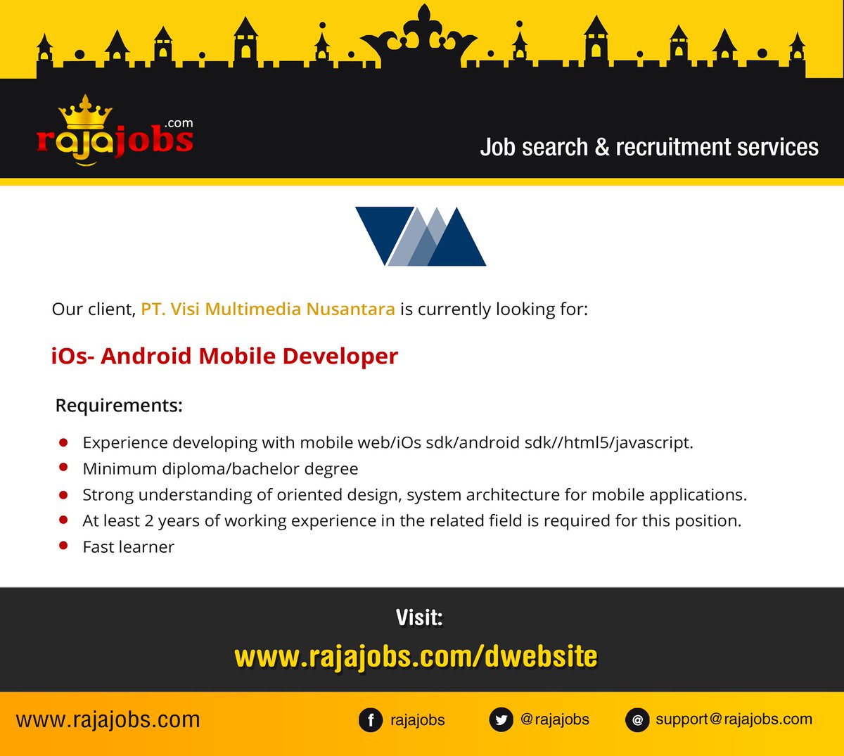 rajajobs's tweet photo. Our Client, PT. Visi Multimedia Aditama is looking for iOs Mobile Developer. https://t.co/hIb0m8AaNs https://t.co/Xe02Vp8Xzo