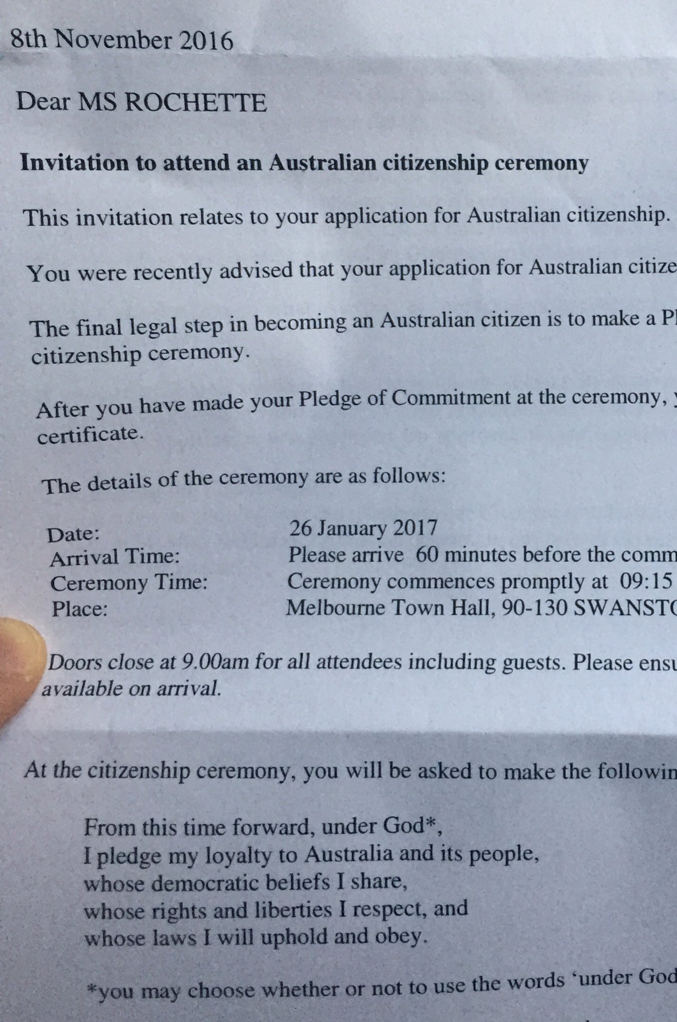 تويتر Dr Emily Rochette على تويتر Finally Citizenship Ceremony Invitation Oh What To Wear Australia Australianstory Https T Co Anbqikysux