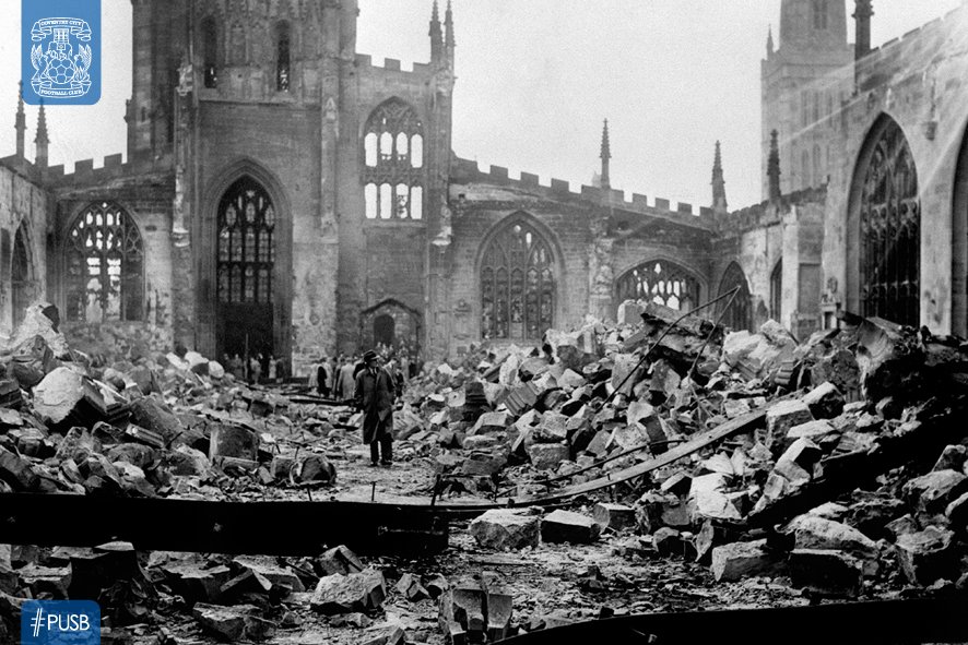 CoventryCityFC's tweet photo. 76 years ago tonight, nearly 600 people were killed &amp; 1000 injured in the Coventry Blitz - #WeWillRememberThem https://t.co/4DqxjS7Ty0