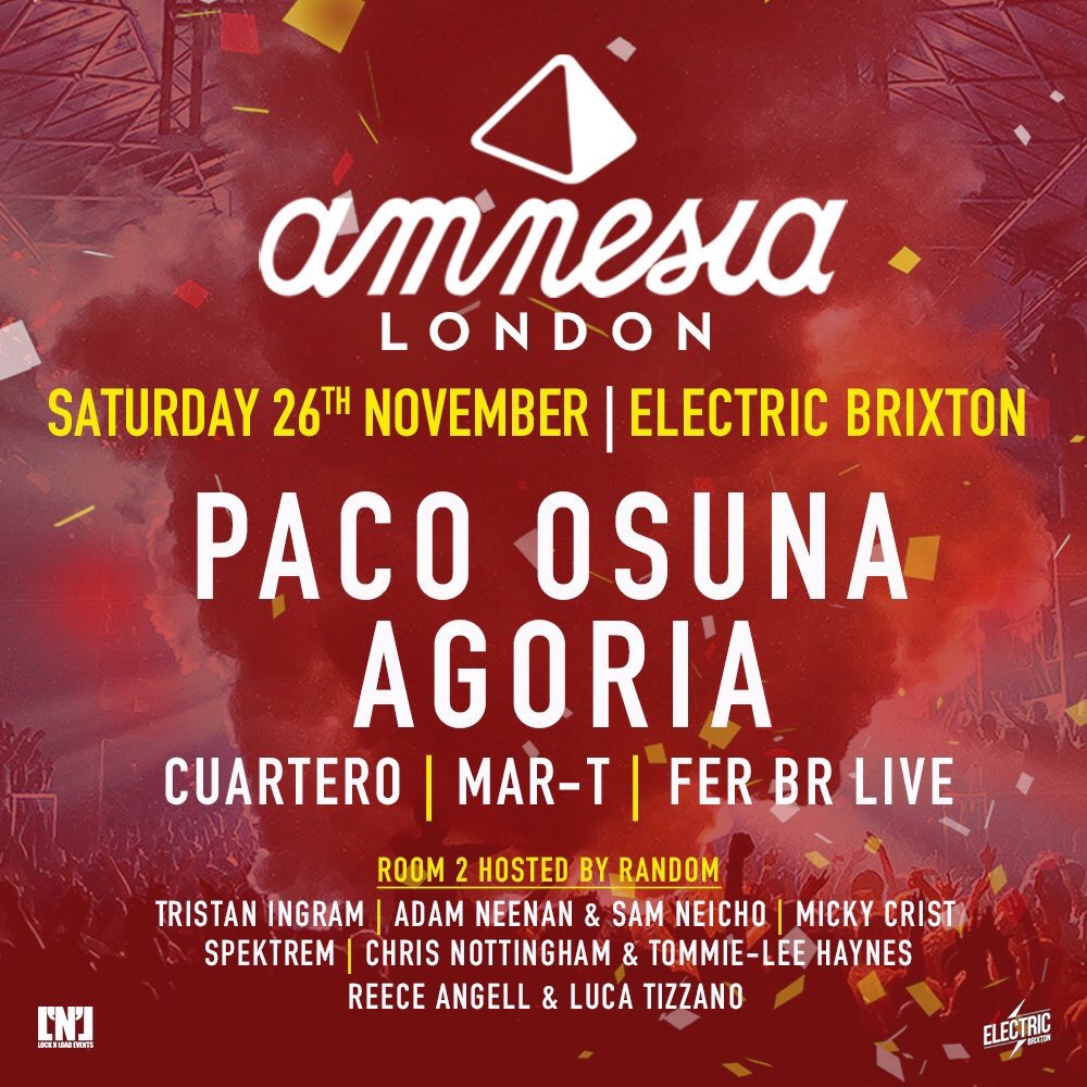 Next Random Sat 26th Nov <a href="/Amnesia_Ibiza/">Amnesia Ibiza</a> <a href="/electricbrixton/">Electric Brixton</a> <a href="/tristaningram/">Tristan Ingram</a> <a href="/sneeko1/">Sam Neicho</a> <a href="/djspektrem/">SPEK•TREM</a> <a href="/ChrisK3PT/">Chris Nottingham (Cris)</a> <a href="/1MickyCrist/">Micky Crist™</a> <a href="/ReeceAngell/">Reece Angell</a> <a href="/LucaTizzy/">Max T</a>