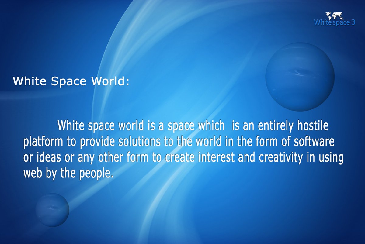whitespace31's tweet image. #WhiteSpaceWorld is one of the real time project from Whitespace3
whitespace3.com
facebook.com/Whitespace3