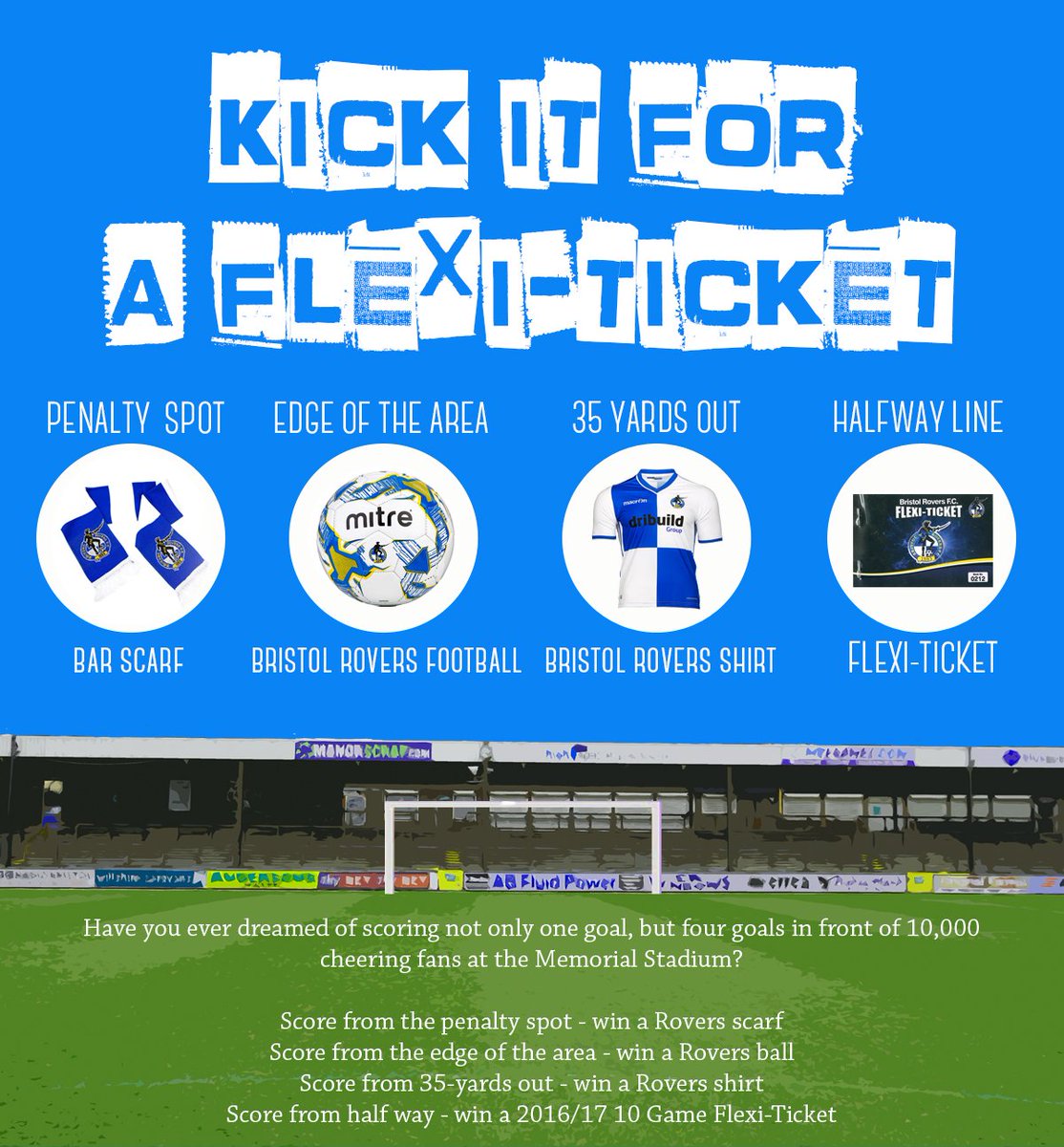 Official_BRFC's tweet photo. COMPETITION: RT to enter ‘Kick it for a Flexi-Ticket’ for Tuesday's game with Crawley Town for a chance to win a 10-game Flexi-Ticket! https://t.co/etpfstRj2C