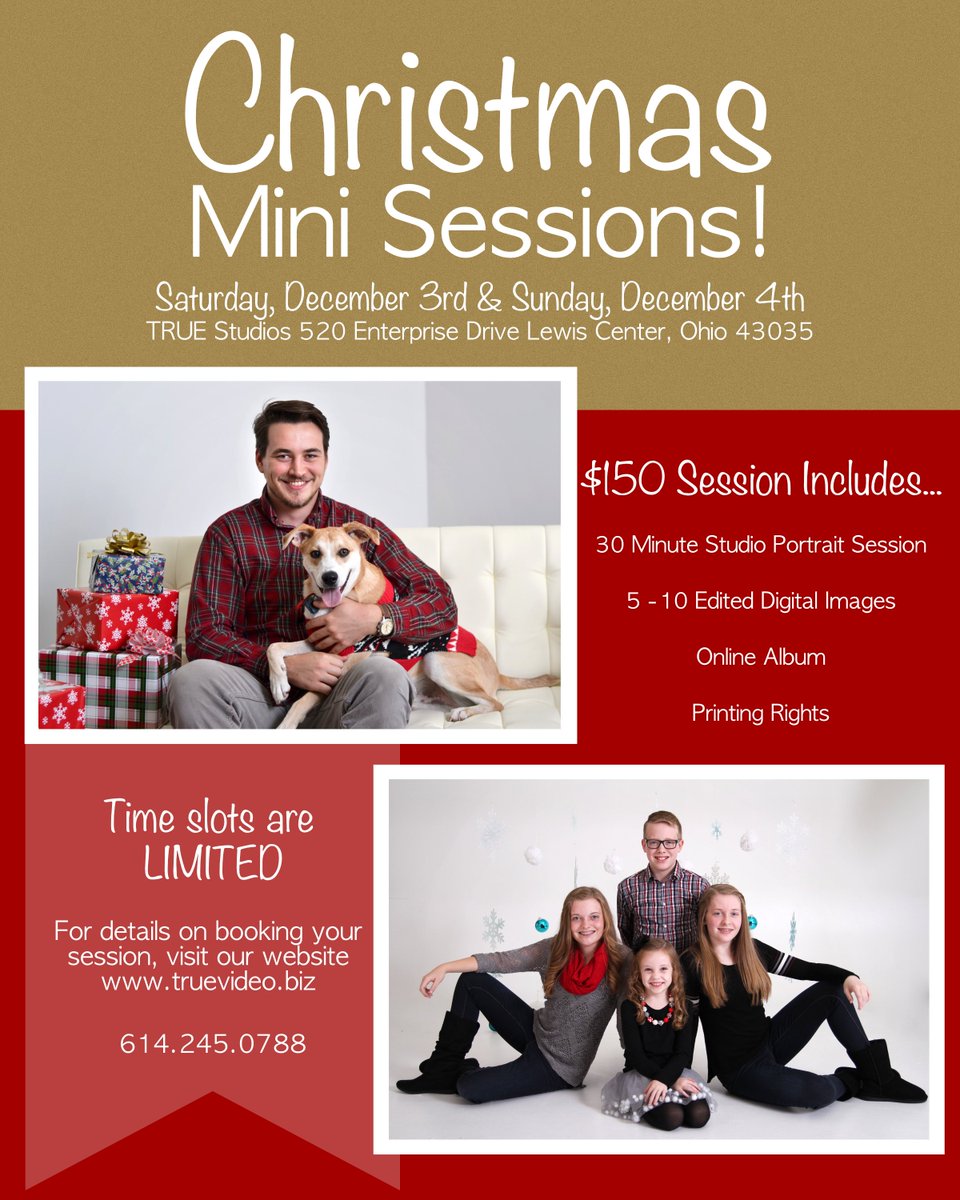 TRUE_Video's tweet photo. TRUE is offering holiday portrait sessions! Click the link below for more information and to reserve your spot! 
https://t.co/HhqnM44dvE https://t.co/ahwjWL8N3v