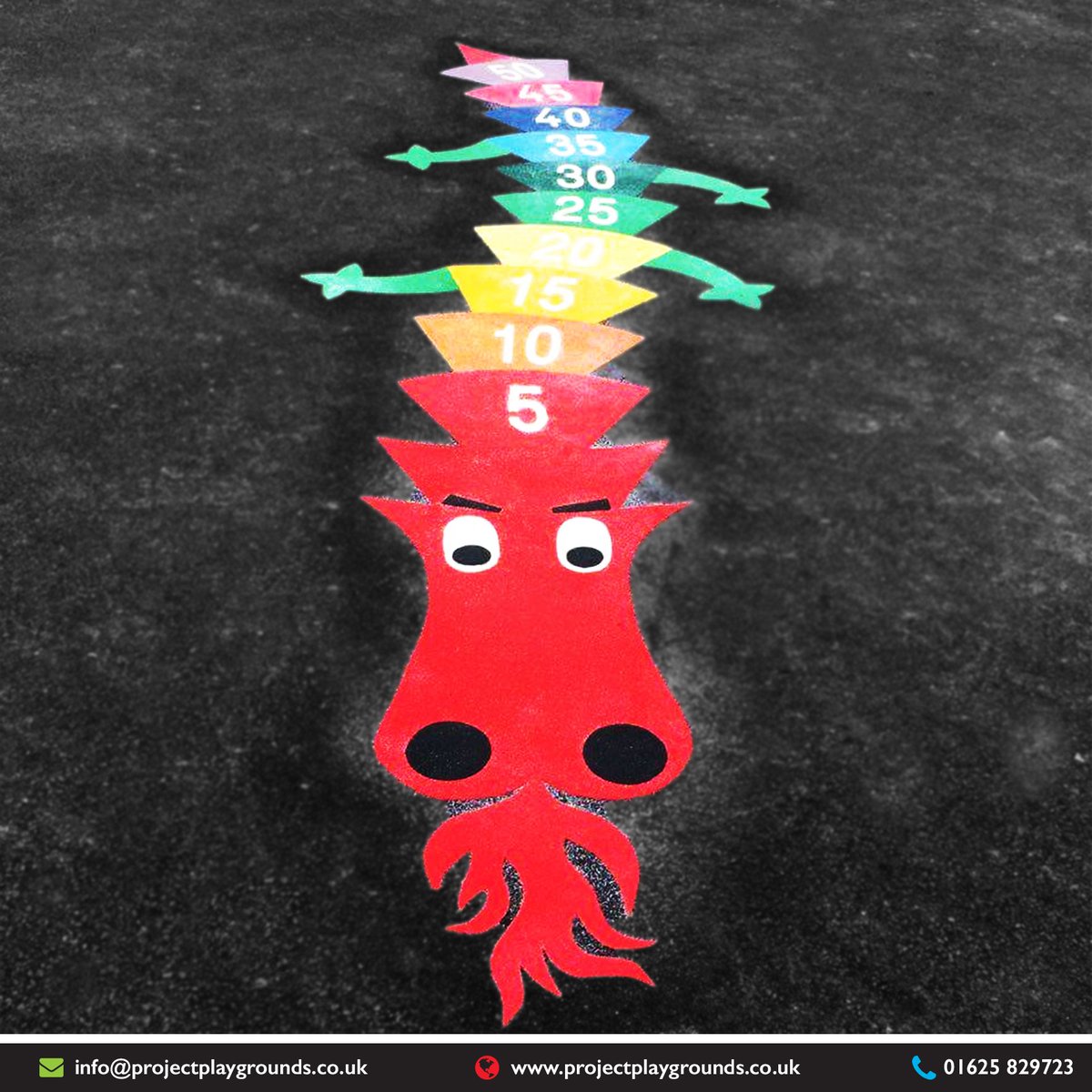 ProjPlaygrounds's tweet photo. Get counting in the playground with this numbered dragon 🐲🔥 #playgroundmarkings #primaryed #playground #dragon #mathsed https://t.co/PLjA79mGCp