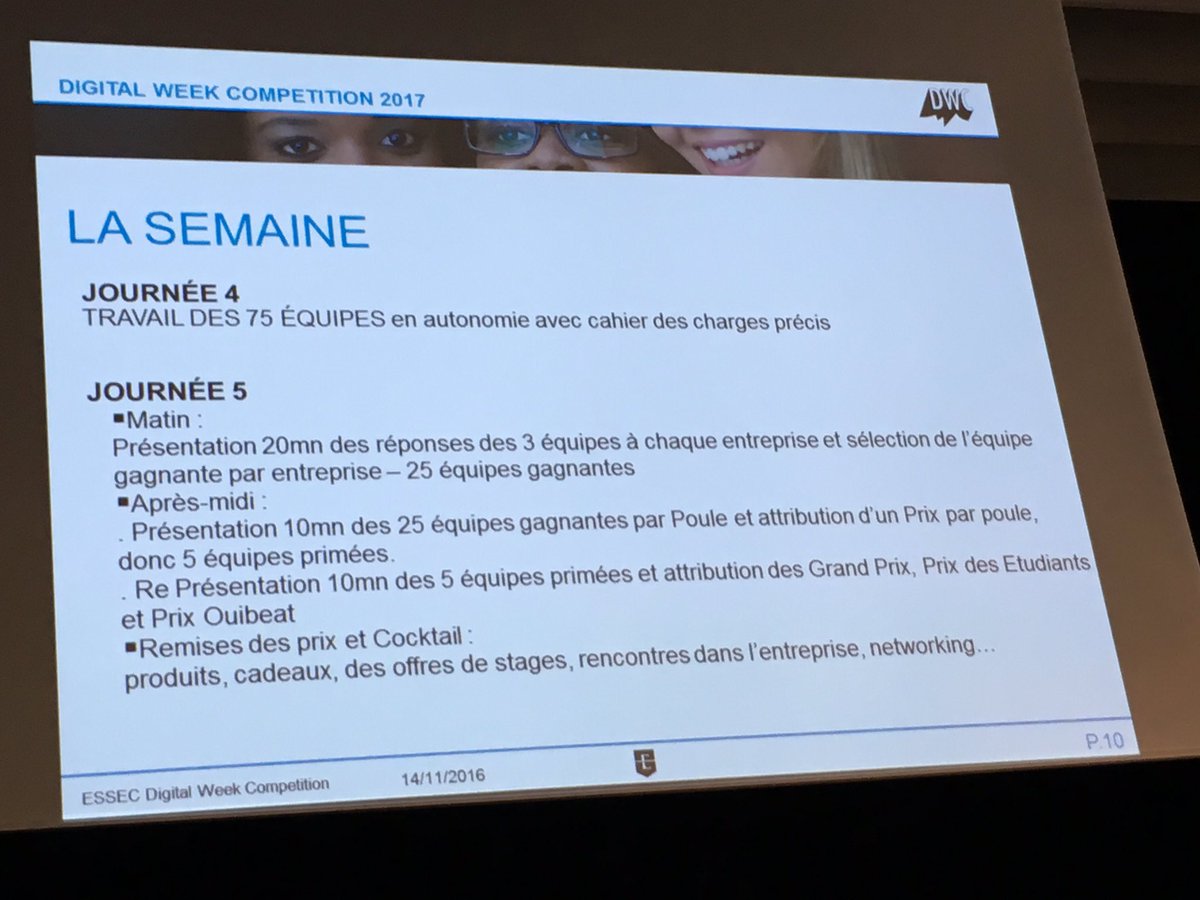 Samuel_Lafont's tweet photo. Aujourd'hui à l'#Essec, présentation de Digital Week Competition 2017. Belle expérience de management et présentation aux entreprises. #DWC https://t.co/2ZKmdyUp9J