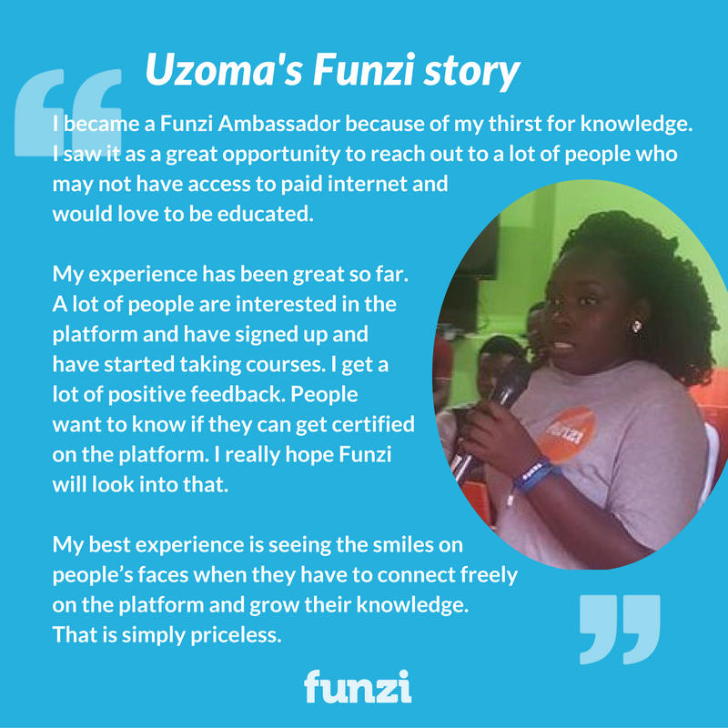 funzi's tweet image. Who are our #funziambassadors &amp;amp; why are they eager to spread #mlearning with #funzi? Read Uzoma&apos;s story! #learntech #edtech #techforgood