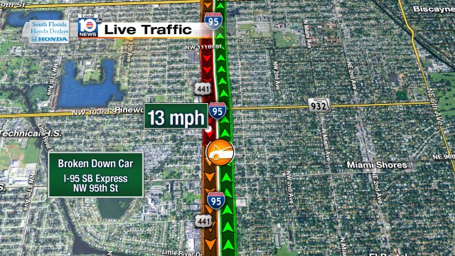 Broken Down Car on I-95 SB express at NW 95th St #traffic #miami https://t.co/VsUhjHObou