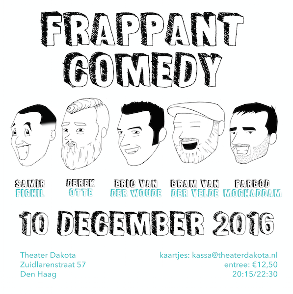 Frappant Comedy keert terug! 10 december in @TheaterDakota. Kom lollen en rollen over de vloer van het lachen tinyurl.com/jmthpet