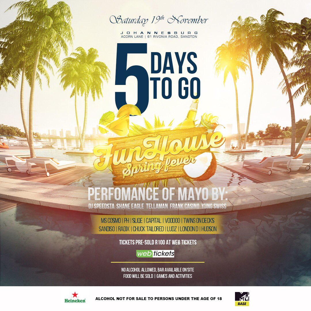 MsCosmoSA's tweet photo. There's only 5 days to go! ☀️🌴🍸🍾🍻👯 https://t.co/rs5Zq9xMbw