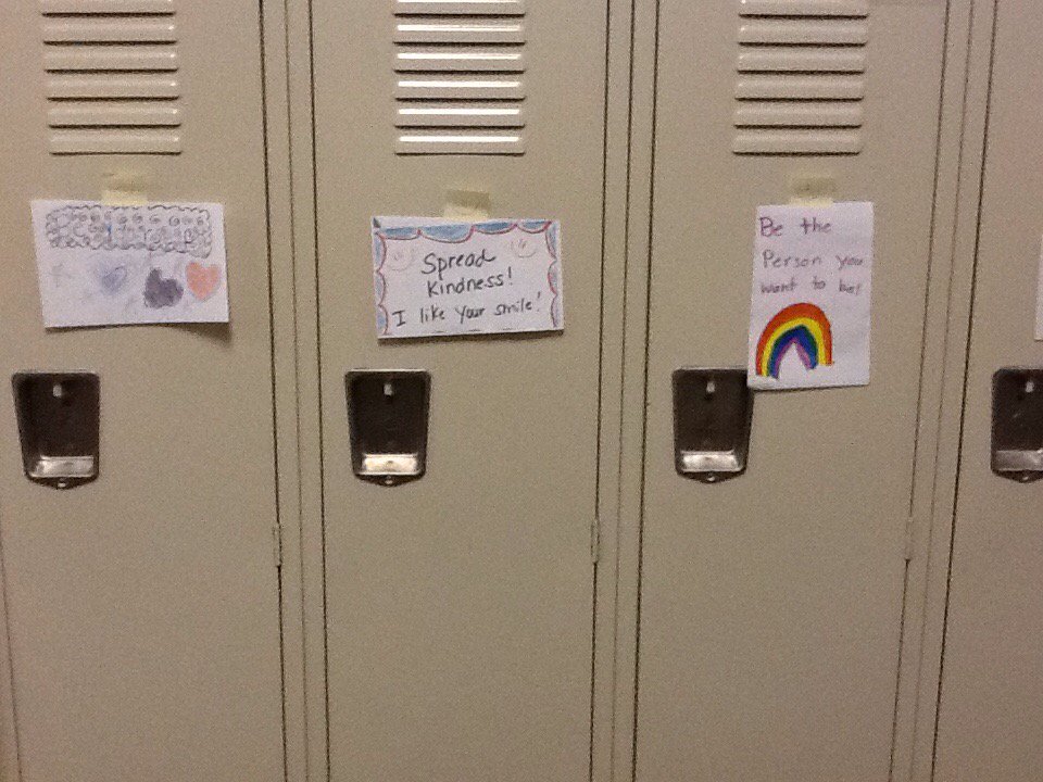 The kindness fairy strikes placing positive notes on everyone's locker! @GPSchools @drdonajb #Kindnessmatters