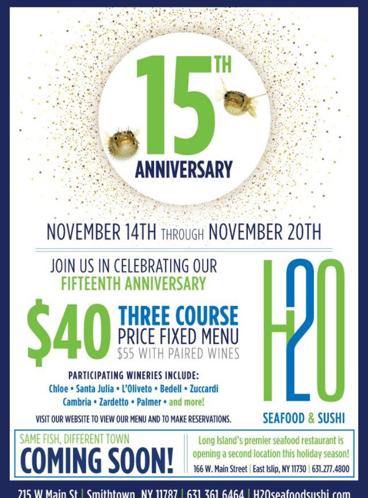 Our 15th Anniversary Week starts today! 🐠🍾✨ Join us in celebrating 15 years of business with a three course price fixed menu!