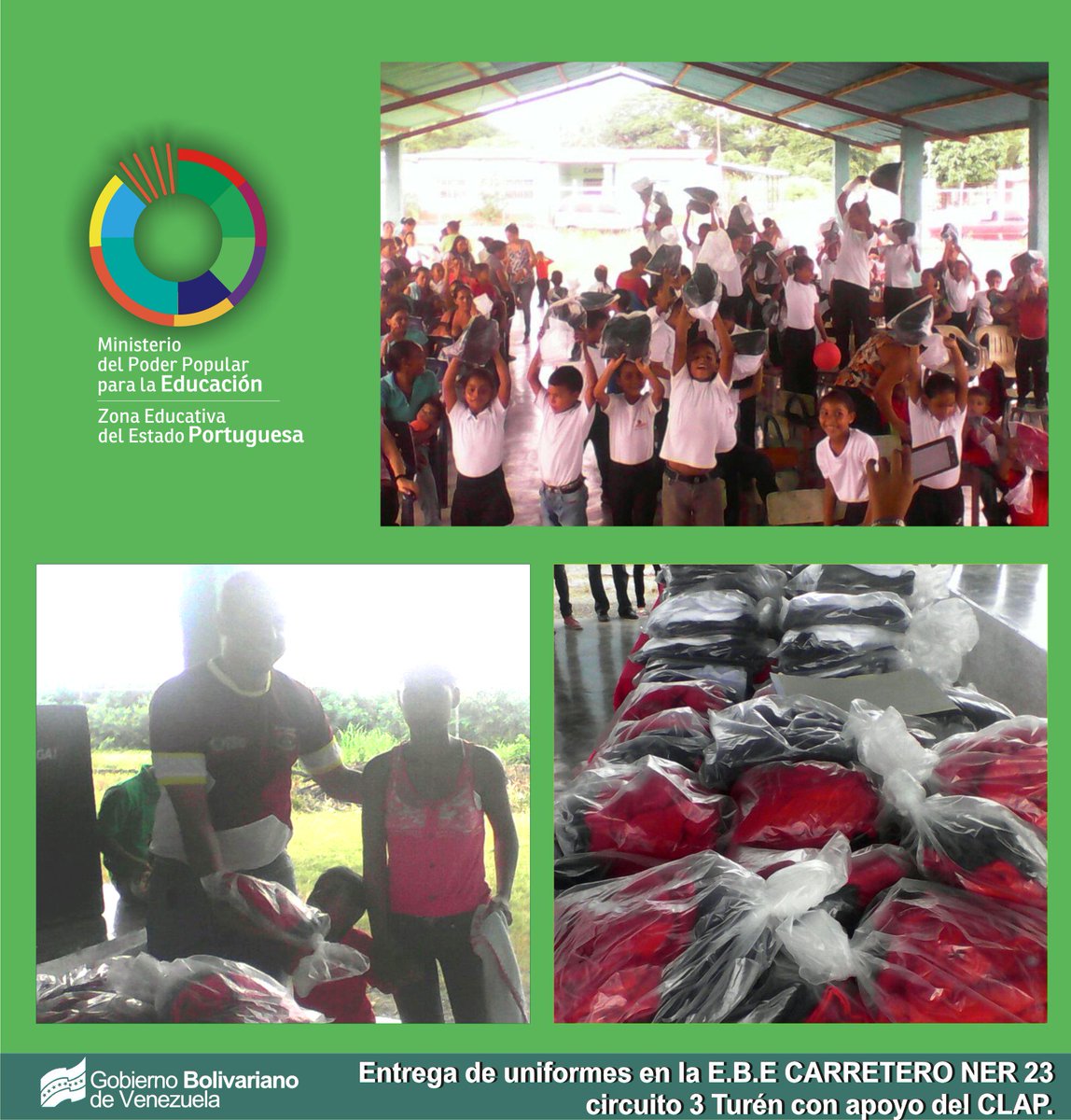 NotiEducate's tweet photo. Entrega de uniformes escolares #PlanTextil en la #EBECarretero #NER23 #Circuito3 #Turén con apoyo del CLAP. #Portuguesa
@MPPEDUCACION https://t.co/oiQSITAJcZ