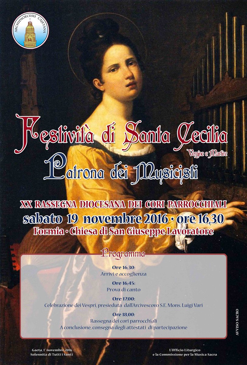 #agenda sabato 19 a S. Giuseppe #Formia la festa di #SantaCecilia <a href="/GiubileoTgrRai/">GiubileoTgrRai</a> <a href="/GaetanoPastore8/">Gaetano Pastore</a>