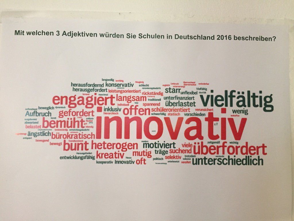 CatrinBoldebuck's tweet photo. #sgz16 Mit welchen 3 Adjektiven würden Sie Schulen in Deutschland  2016 beschreiben? https://t.co/keJMKiwhY2