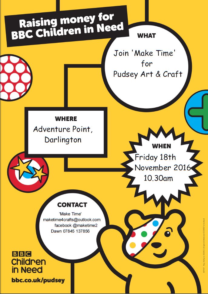 Adventure_Point's tweet image. Arts &amp;amp; Crafts class "Make Time" are holding a fun session here on Friday for Children In Need. Why not join in?