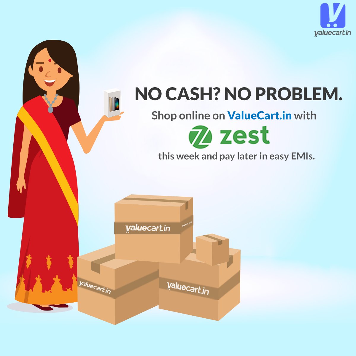 valuecart_india's tweet photo. Just do not go cashless, go cardless too. Buy your favorite unboxed phone at EMI payment options with @ZestMoney at @valuecart_india https://t.co/EWxScXVoAg