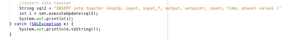 SteveKasuya2's tweet image. Javaのプログラムはもう直してある。内部温度のところはArduinoから0送ってたんだよね。っていうかここPreparedStatement使うべきなんだけどさぼってやって🍆  #焼き芋 #Arduiono