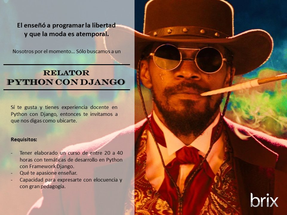 AlvearJara's tweet image. @angularjschile @CiChile Estoy en búsqueda de Relator de curso de Python con Django. Agradezco que puedan compartir. Saludos, buena semana!