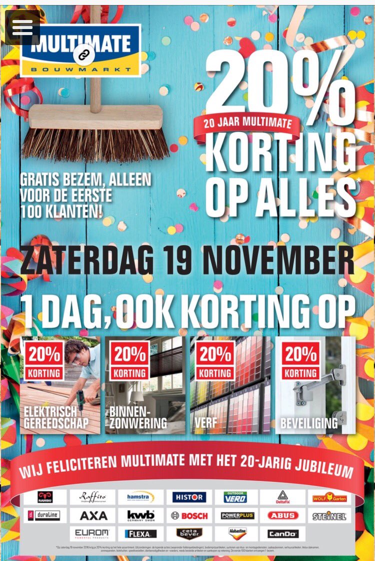 As zaterdag 19 november .20% korting op alles* ( zie voorwaarden ) bij #Multimate folder.multimate.nl/multimate_fold…