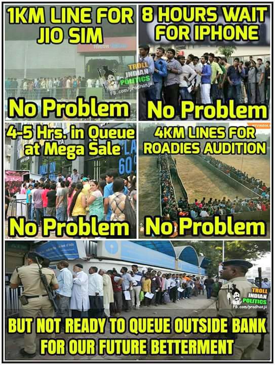 AnizAbdulAzeez's tweet image. Top 4 Q and last one in front of bank. These are big dfrnce. last one is Lots of old people&apos;s and poor people&apos;s in that Q. #ModiNotMyPM