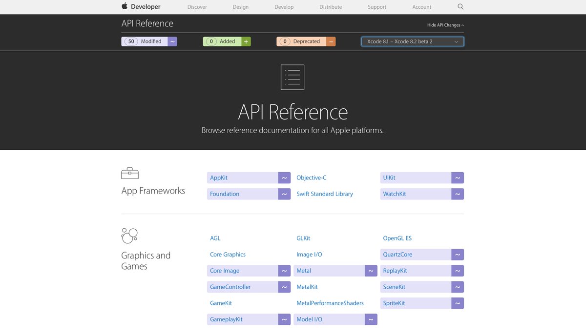 BalestraPatrick's tweet image. Woha, new beautifully designed page with the API diff in the last Xcode 8 betas. developer.apple.com/reference?chan…