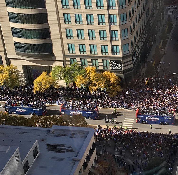 We had a great view of the Cubs Parade from our rooftop bar, <a href="/52eightylounge/">52EIGHTY</a>!