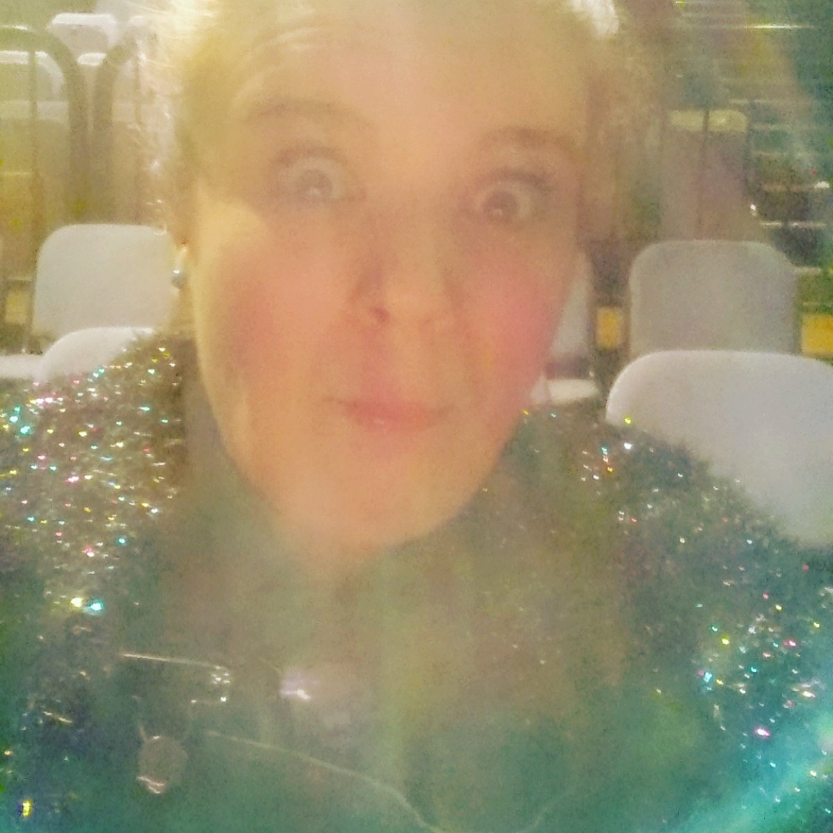artwith_heart's tweet photo. Pre-performance pout in my TINSEL cardigan! @The_Lowry #tinsel #glitter #lowrystudio https://t.co/iSKYbZ6WIz