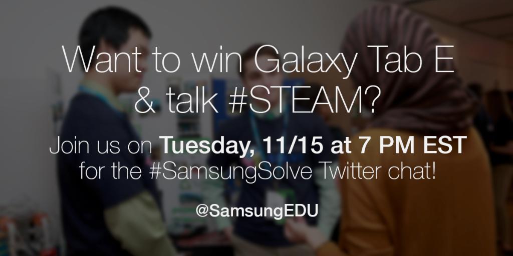 SamsungEDU's tweet image. Discover tips on how to steer your students towards a #STEAM career. Join our Twitter Chat on 11/15, 7pm EST with #SamsungSolve