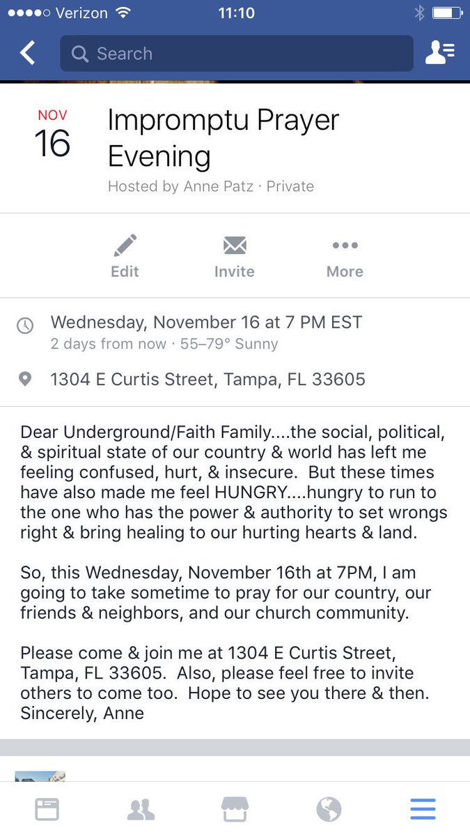 AnnePatz's tweet photo. Underground Friends &amp; Family - hosting an Impromptu Prayer Night on Wednesday at 7PM to pray for our country &amp; community. Pls join! https://t.co/aGe2ddCKW8