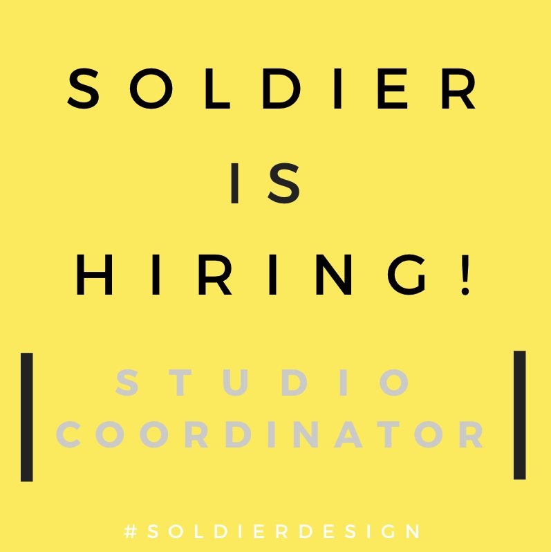 soldierunltd's tweet photo. SOLDIER IS HIRING! We're looking for a Studio Coordinator to join our fast-moving team in Harvard Square - https://t.co/AwnvxWLE5T https://t.co/5inB5R2AlG
