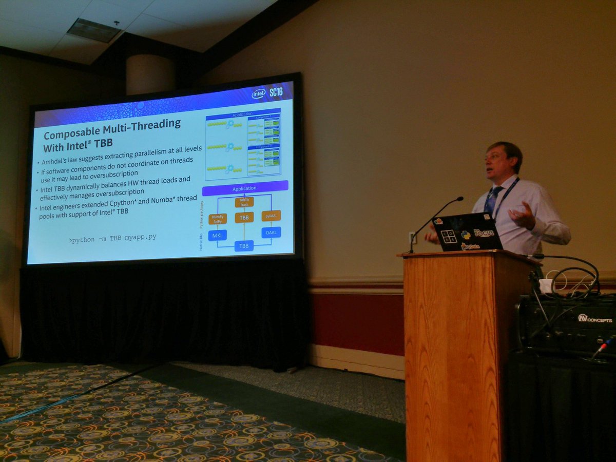 PythonHPC's tweet image. Improved multi-threading performance with @Intel TBB and #Dask. Sergey Maidanov at #PyHPC #SC16 #Python