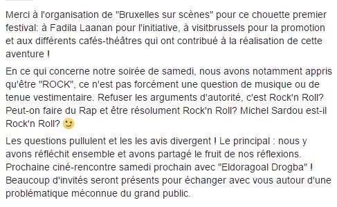 RayonVert's tweet photo. Bruxelles sur scènes: remerciements à @fadilalaanan , @visitbrussels et à toutes les personnes qui ont permis à ce festival de voir le jour! https://t.co/ljKAvpPrhE