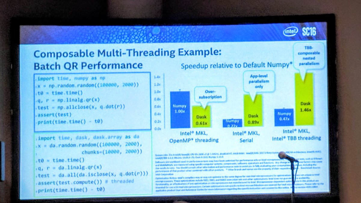 andreazonca's tweet image. 40% speedup with nested parallelism using Intel TBB and #dask, #PyHPC #SC16
