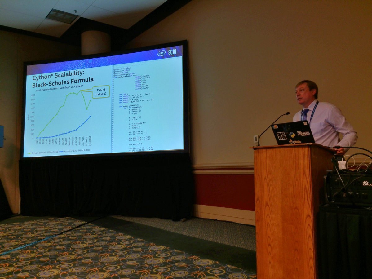 PythonHPC's tweet image. Nearly native performance of #Python code with #Cython (compared to C code). Sergey Maidanov at #PyHPC #SC16