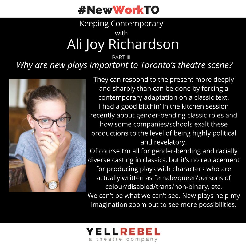 YellRebelTO's tweet photo. #KeepContemporary with Ali Joy Richardson! Ali is currently with @OutsidetheMarch developing a brand new immersive show! #NewWorkTO https://t.co/5uHZysfESE