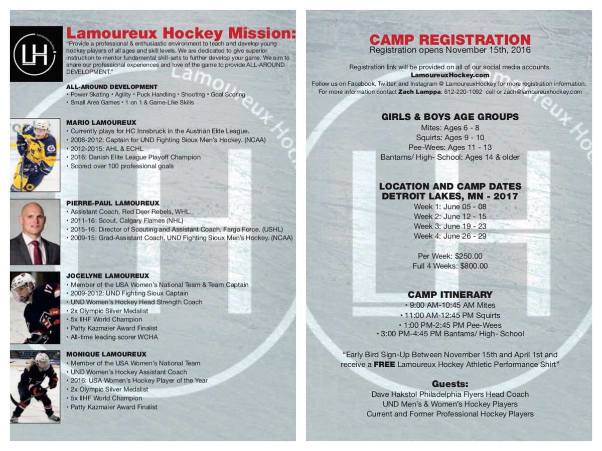 LamoureuxHockey's tweet photo. Lamoureux Hockey is proud to announce it's 1st Annual summer hockey camp(s) in Detroit Lakes, MN! Visit https://t.co/1yyINsMOiJ for info! https://t.co/REeMHz5zMH