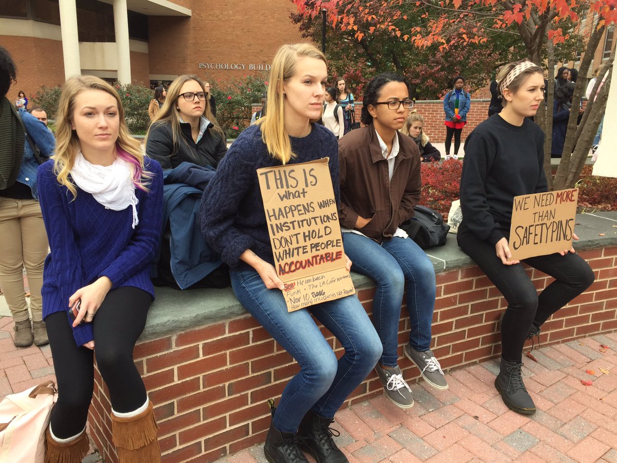 Reporterroblang's tweet photo. Students and Faculty @TowsonU demonstrate on Freedom Square on election https://t.co/Csal3WYMnr