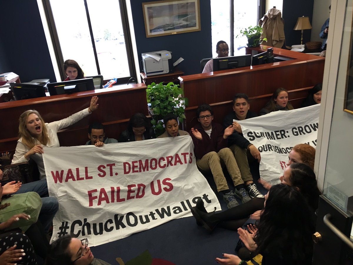 billclarkphotos's tweet photo. Protesters in @SenSchumer 's office calling on him to step aside and make @BernieSanders Sen Minority Leader https://t.co/B68iVpBBLT