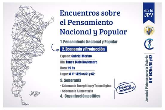 JPVLaPlata's tweet photo. Continuamos con el ciclo de formación! #HOY con @gabrielmerino1 abordamos la economía desde el #PensamientoNacionalYPopular #BuenLunes https://t.co/BGCuUAwbNr