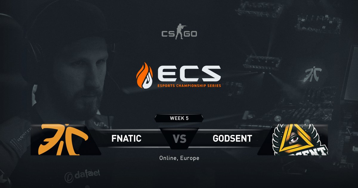FNATIC's tweet image. It&apos;s the match up you&apos;ve all been waiting for! Tonight we take on @GODSENTgg in #ECS2. Match will get underway around 21:00 CET - GL HF