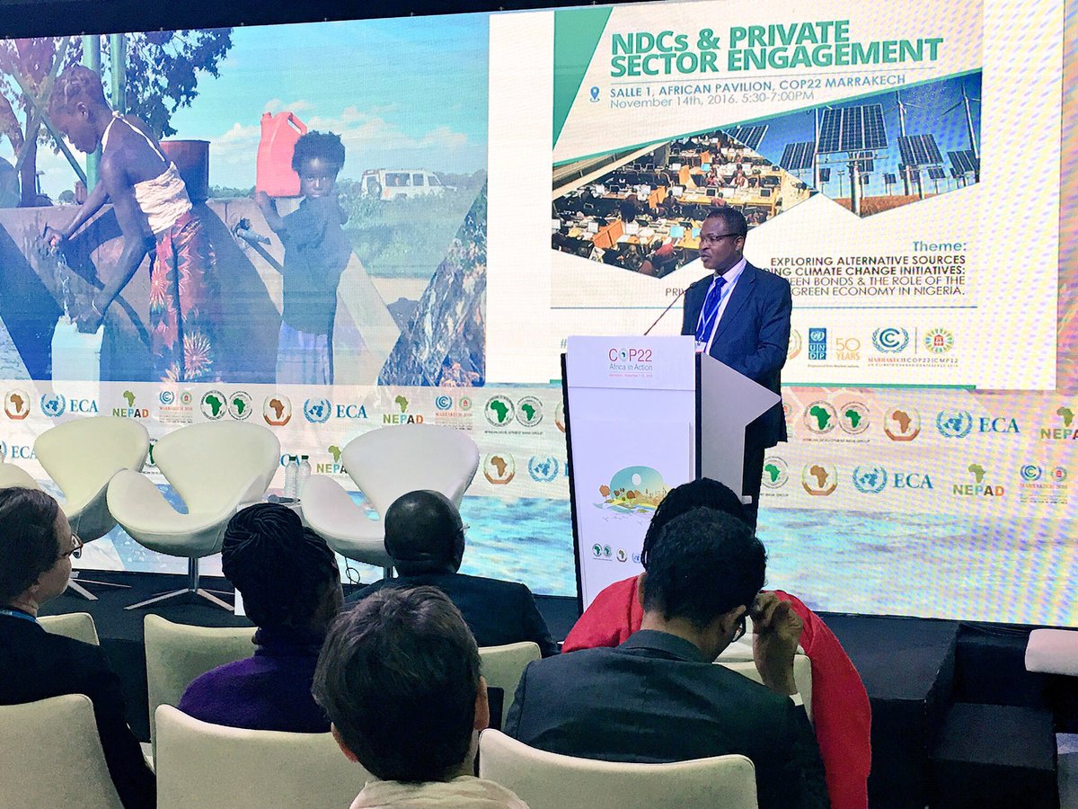 Nigeria #climatefinance event makes me happy. How do we finance our NDC? #Greenbonds? #COP22