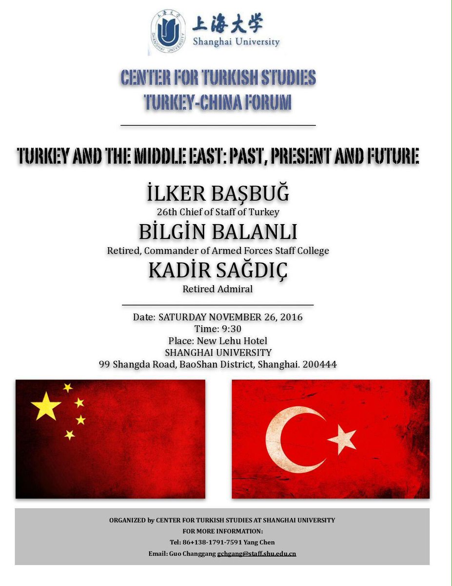ResearChina's tweet photo. If you are gonna be in Shanghai on Nov26 definitely recommend this:Retired Turkish General Staff will deliver a speech in Turkey-China Forum https://t.co/PpKQtr5t5h