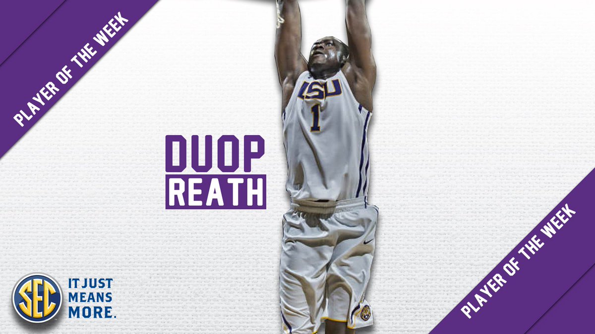 SEC's tweet photo. .@DuopReath: 23 pts, 14 rebs, 3 blks, 3 stls in LSU's season opener vs. Wofford.

#SECMBB Player of the Week | https://t.co/zXUibbejJ2 https://t.co/VXZ5DxPFst