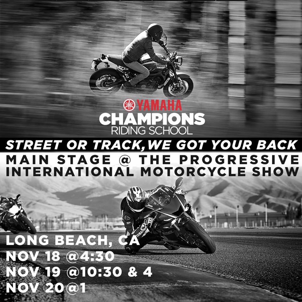MotorcycleShows's tweet photo. Street or track, #YCRS has your back! If you want to improve your riding enjoyment, do not miss YCRS @Champ_School on stage @ #LongBeachIMS https://t.co/n997TxvmMM