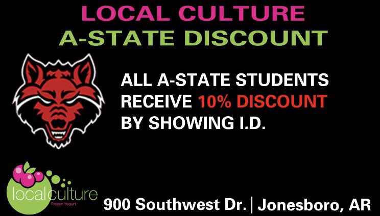 LocalCultureAR's tweet photo. Happy Monday, Locals! Reminder all A-State students receive 10% discount on purchase! Our flavors today: https://t.co/DF0Z3Ziybj https://t.co/hIZfXrlnk6