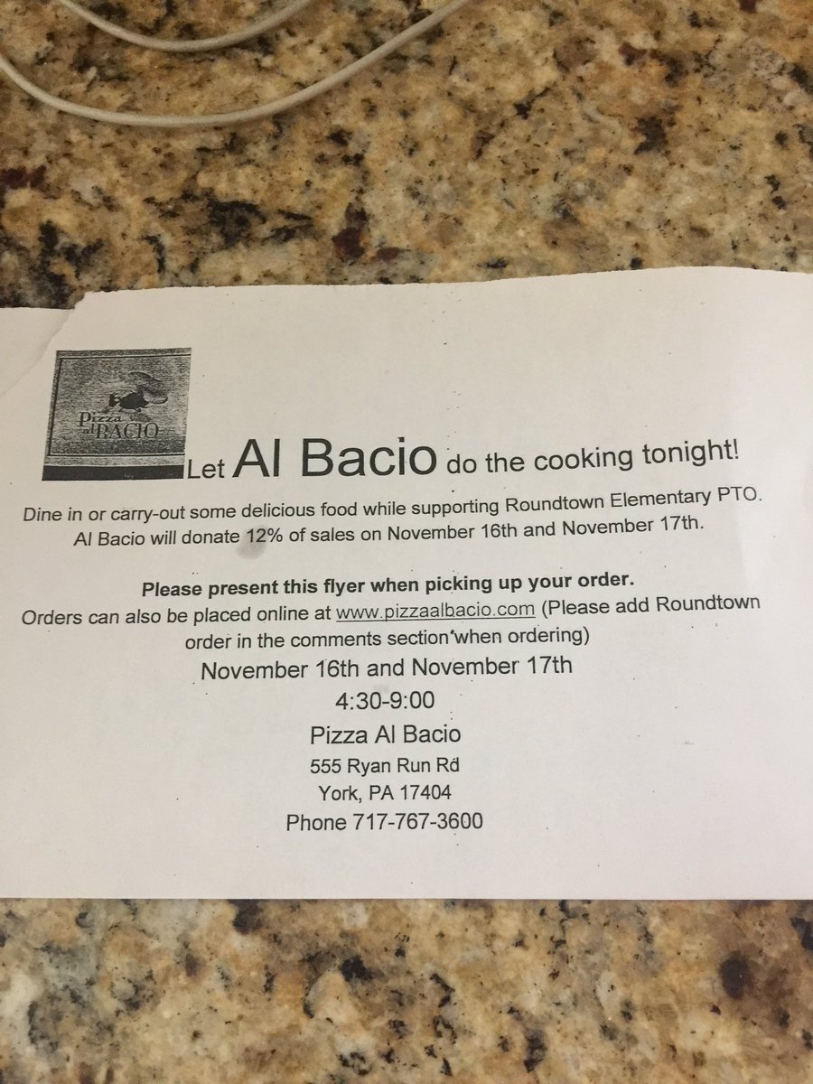 Al bacio night out is this Wednesday and Thursday. Please have the flyer when picking up your order.