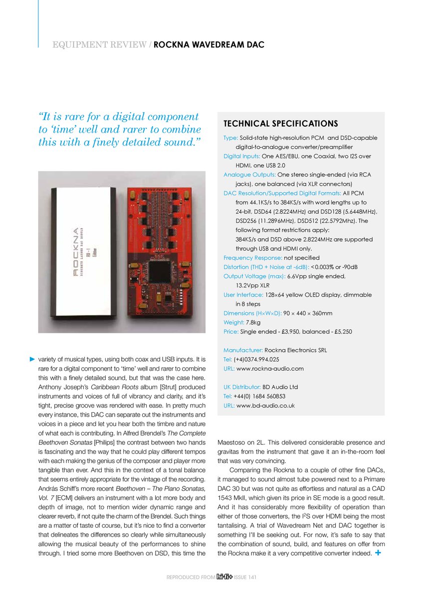 bd_audio's tweet photo. The Hifi+ review of Rockna Wavedream Dac.
https://t.co/5I1kzZag0a https://t.co/fbkCyJgfCG