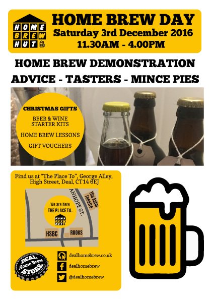 DealHomeBrew's tweet image. HOME BREW DAY at The Home Brew Hut in Deal on 3rd December - Home Brew Demo, Advice, Beer Talk, Tasting, and Mince Pies! 11.30-4pm