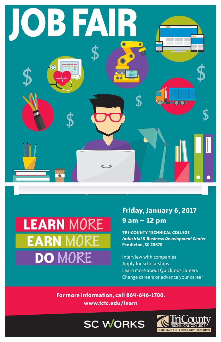 SCWorksWorkLink's tweet photo. Upcoming Job Fair, January 6th @TCTCedu. #SCWorksAOP #BetheNext1 https://t.co/VFoc2q4C6Y